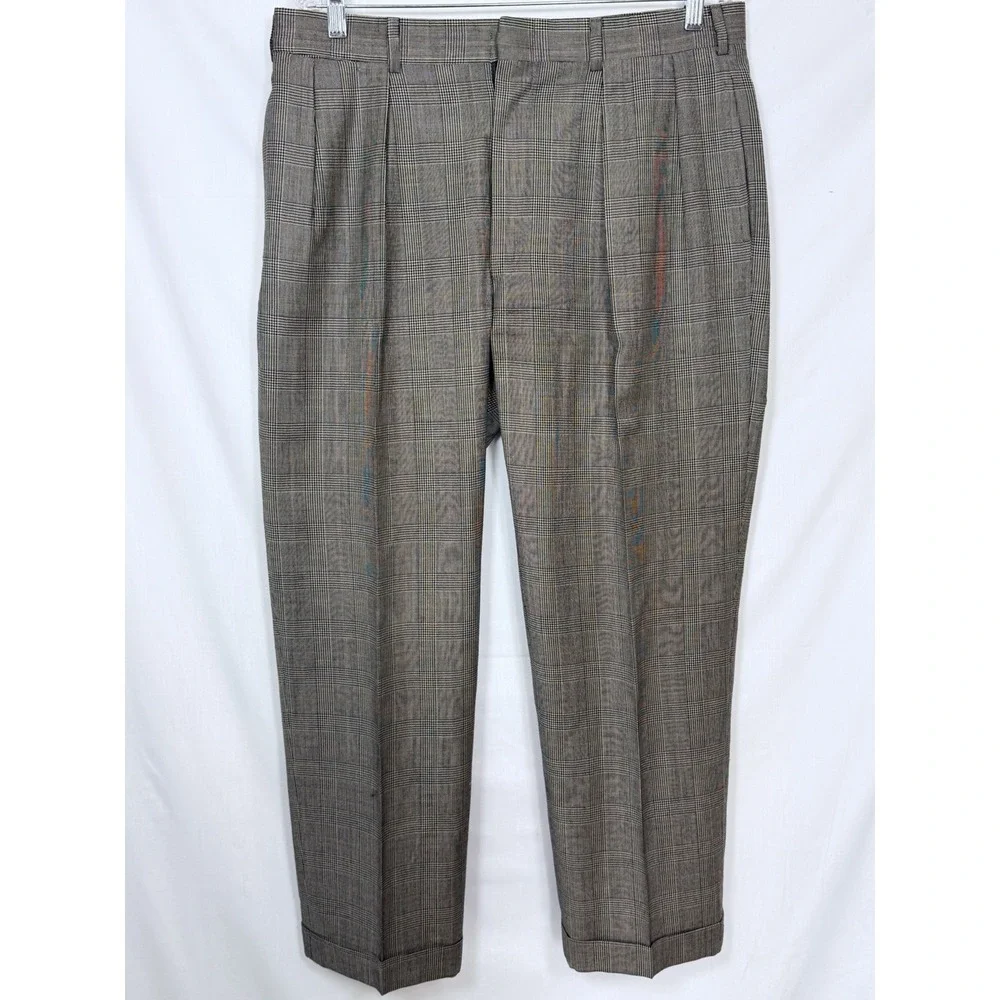 Polo Ralph Lauren Suit Mens 40/34 Brown Glen Plaid Wool 2 Piece Blazer Pants VTG